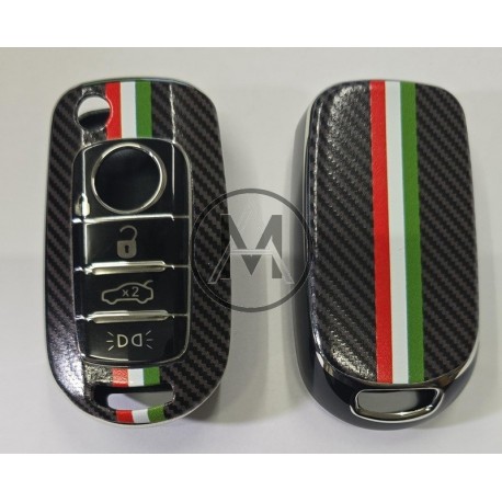 COVER  PROTETTIVO UN PTU  PER CHIAVE FIAT BAIONETTA TIPO 500X 4 TASTI  PERSONALIZZATO  FIBRA DI CARBONIO CON BANDIERA