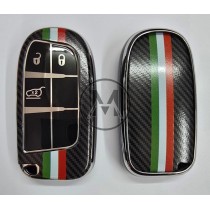 COVER  PROTETTIVO in PTU KEYLESS FIAT -JEEP - CHRYSLER 3 TASTI PERSONALIZZATO FIBRA DI CARBONIO CON BANDIERA ITALIANA