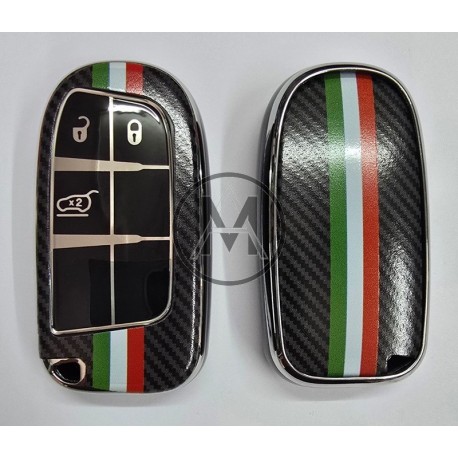 COVER  PROTETTIVO in PTU KEYLESS FIAT -JEEP - CHRYSLER 3 TASTI PERSONALIZZATO FIBRA DI CARBONIO CON BANDIERA ITALIANA