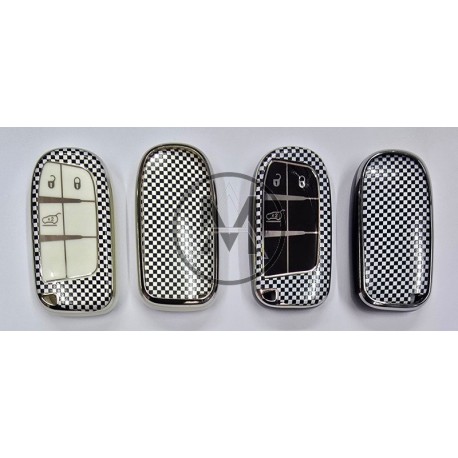 COVER  PROTETTIVO in PTU KEYLESS FIAT -JEEP - CHRYSLER 3 TASTI PERSONALIZZATO A SCACCHI